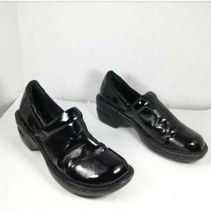 boc black patent leather clogs